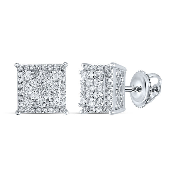 14k White Gold Womens Round Diamond Square Earrings 1 Cttw