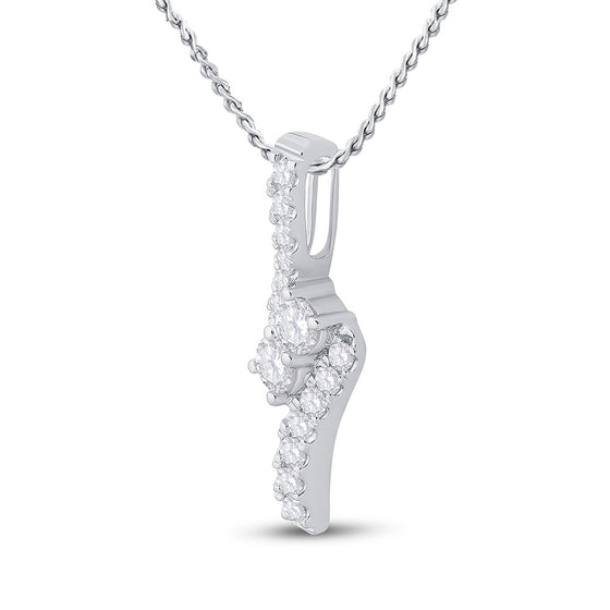 14k White Gold Womens Round Diamond 2-stone Pendant 1 Cttw