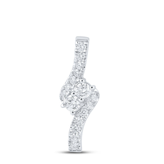 14k White Gold Womens Round Diamond 2-stone Pendant 1 Cttw