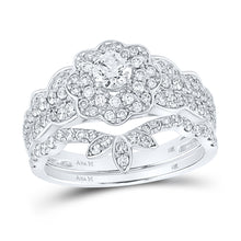  14k White Gold Round Diamond Bridal Wedding Ring Band Set 1-1/4 Cttw