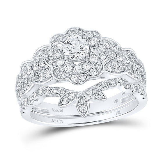 14k White Gold Round Diamond Bridal Wedding Ring Band Set 1-1/4 Cttw