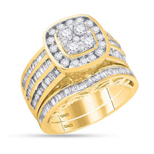  14k Yellow Gold Round Diamond Cluster Bridal Wedding Ring Band Set 1-3/4 Cttw