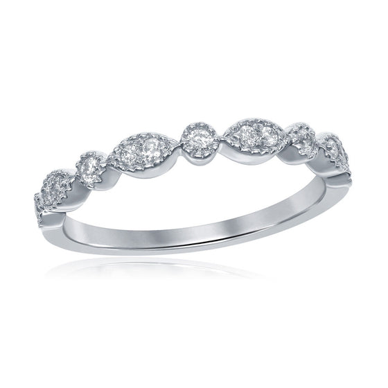 14k White Gold Womens Round Diamond Milgrain Stackable Band Ring 1/6 Cttw