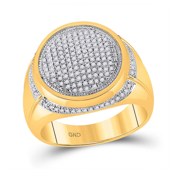 10k Yellow Gold Mens Round Diamond Cluster Circle Ring 1/2 Cttw
