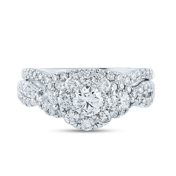 14k White Gold Round Diamond Bridal Wedding Ring Band Set 1-1/2 Cttw