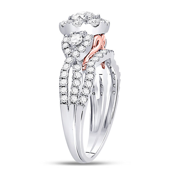 14k White Gold Round Diamond Bridal Wedding Ring Band Set 1-1/2 Cttw