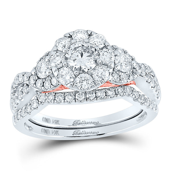 14k White Gold Round Diamond Bridal Wedding Ring Band Set 1-1/2 Cttw
