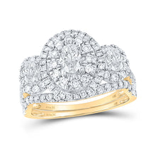  14k Yellow Gold Oval Diamond Halo Bridal Wedding Ring Band Set 1-1/2 Cttw