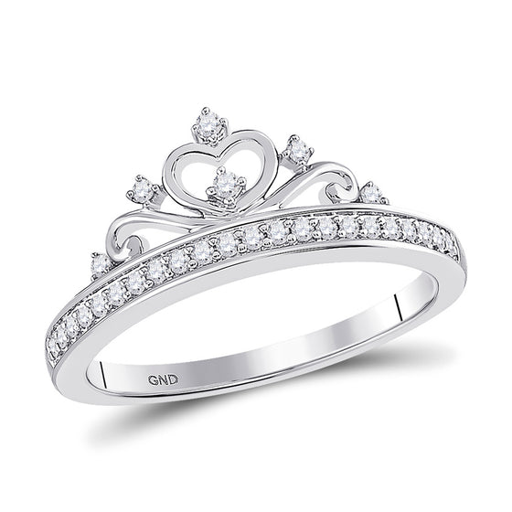 10k White Gold Womens Round Diamond Crown Tiara Fashion Ring 1/6 Cttw