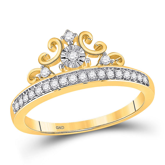 10k Yellow Gold Womens Round Diamond Crown Tiara Band Ring 1/5 Cttw