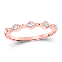  10k Rose Gold Womens Round Diamond Stackable Band Ring 1/8 Cttw