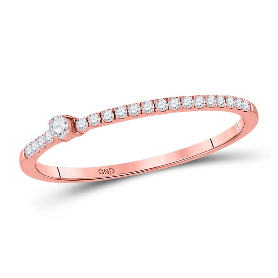 10k Rose Gold Womens Round Diamond Solitaire Stackable Band Ring 1/6 Cttw