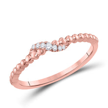  10k Rose Gold Womens Round Diamond Crossover Stackable Band Ring 1/20 Cttw