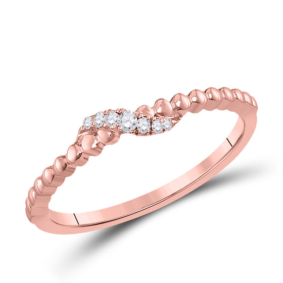 10k Rose Gold Womens Round Diamond Crossover Stackable Band Ring 1/20 Cttw