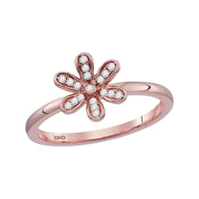  10k Rose Gold Womens Round Diamond Flower Floral Stackable Band Ring 1/8 Cttw