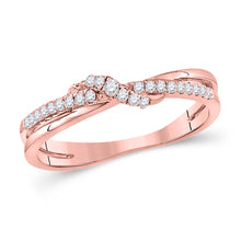  10k Rose Gold Womens Round Diamond Crossover Stackable Band Ring 1/6 Cttw