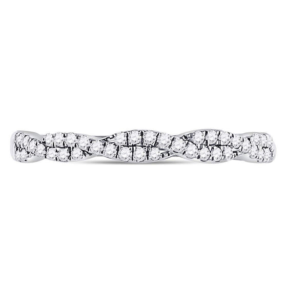 10k White Gold Womens Round Diamond Woven Twist Stackable Band Ring 1/4 Cttw