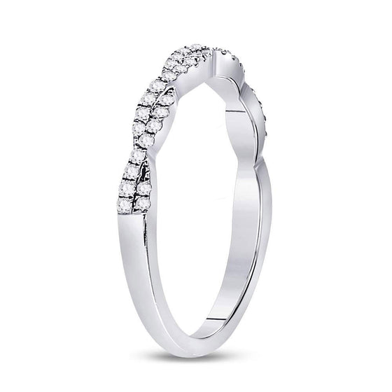 10k White Gold Womens Round Diamond Woven Twist Stackable Band Ring 1/4 Cttw