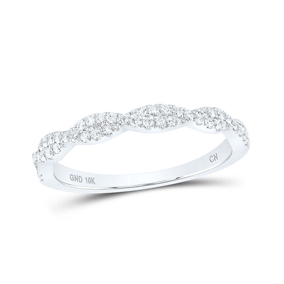 10k White Gold Womens Round Diamond Woven Twist Stackable Band Ring 1/4 Cttw