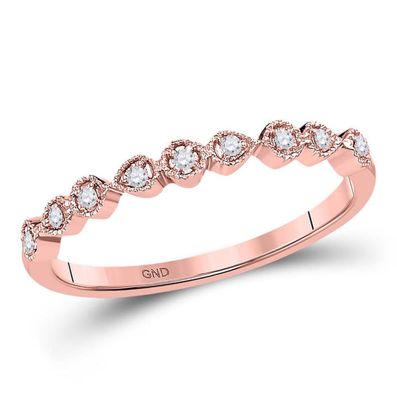 10k Rose Gold Womens Round Diamond Stackable Band Ring 1/20 Cttw