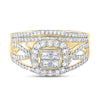 14k Yellow Gold Princess Diamond Square Halo Bridal Wedding Ring Band Set 1 Cttw