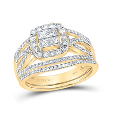  14k Yellow Gold Princess Diamond Square Halo Bridal Wedding Ring Band Set 1 Cttw