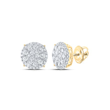 14k Yellow Gold Womens Round Diamond Circle Cluster Earrings 2 Cttw