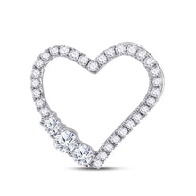  14k White Gold Womens Round Diamond Heart Pendant 1/2 Cttw