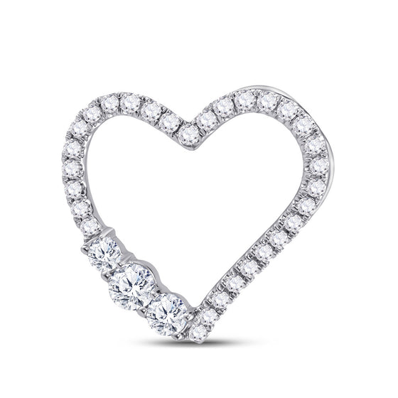 14k White Gold Womens Round Diamond Heart Pendant 1/2 Cttw