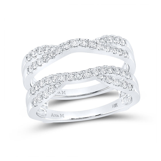14k White Gold Womens Round Diamond Wedding Wrap Ring Guard Enhancer 1/2 Cttw
