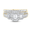 14k Yellow Gold Emerald Diamond 3-Stone Bridal Wedding Ring Band Set 1-1/2 Cttw