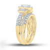 14k Yellow Gold Emerald Diamond 3-Stone Bridal Wedding Ring Band Set 1-1/2 Cttw