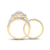 14k Yellow Gold Emerald Diamond 3-Stone Bridal Wedding Ring Band Set 1-1/2 Cttw