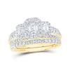 14k Yellow Gold Emerald Diamond 3-Stone Bridal Wedding Ring Band Set 1-1/2 Cttw