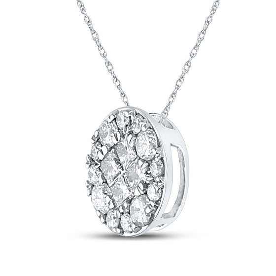 14k White Gold Womens Princess Diamond Fashion Cluster Pendant 1/2 Cttw
