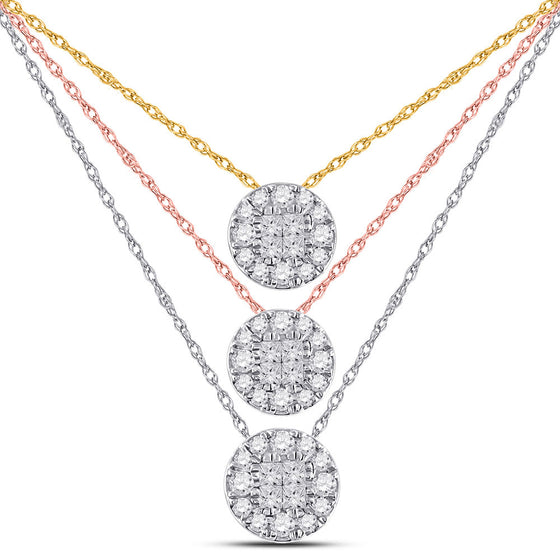 14k White Gold Womens Princess Diamond Fashion Cluster Pendant 1/4 Cttw
