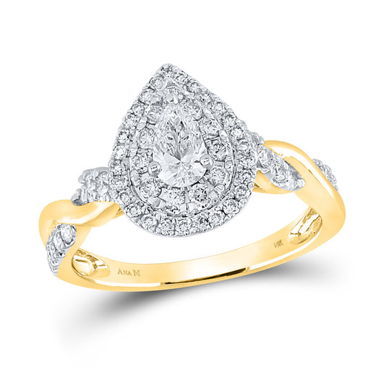 14k Yellow Gold Pear Diamond Twist Halo Bridal Wedding Engagement Ring 1 Cttw