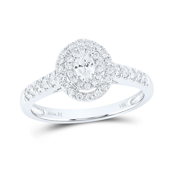 14k White Gold Oval Diamond Halo Bridal Wedding Engagement Ring 1/2 Cttw