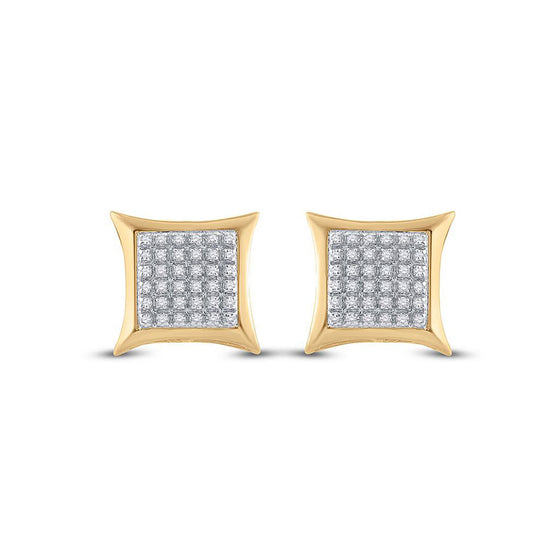 10k Yellow Gold Round Diamond Kite Square Earrings 1/5 Cttw