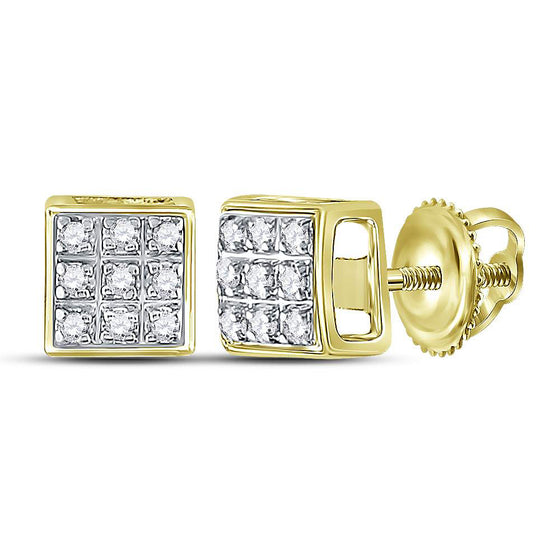 10k Yellow Gold Round Diamond Square Earrings 1/20 Cttw