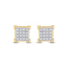 10k Yellow Gold Round Diamond Square Cluster Earrings 1/10 Cttw