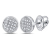 10k White Gold Round Diamond Circle Cluster Stud Earrings 1/12 Cttw