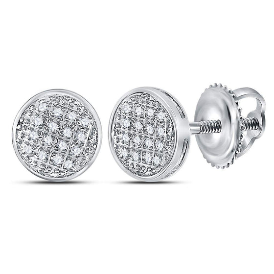 10k White Gold Round Diamond Circle Cluster Stud Earrings 1/12 Cttw