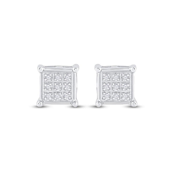 10k White Gold Womens Round Diamond Square Earrings 1/20 Cttw