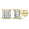10k Yellow Gold Womens Round Diamond Square Cluster Earrings 1/10 Cttw