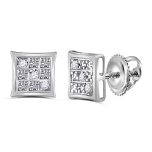  10k White Gold Round Diamond Square Earrings .01 Cttw