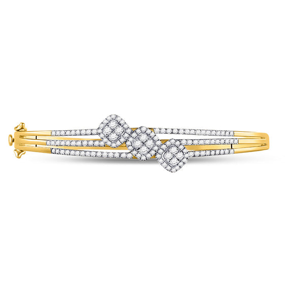 14k Yellow Gold Womens Round Diamond Triple Cluster Bangle Bracelet 1-1/4 Cttw