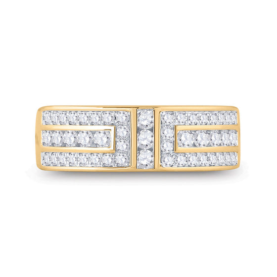 14k Yellow Gold Mens Round Diamond Symmetrical Wedding Band Ring 1 Cttw