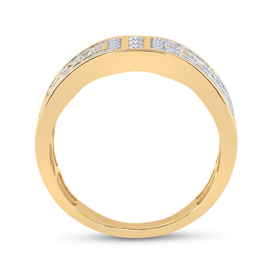 14k Yellow Gold Mens Round Diamond Symmetrical Wedding Band Ring 1 Cttw
