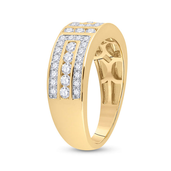 14k Yellow Gold Mens Round Diamond Symmetrical Wedding Band Ring 1 Cttw